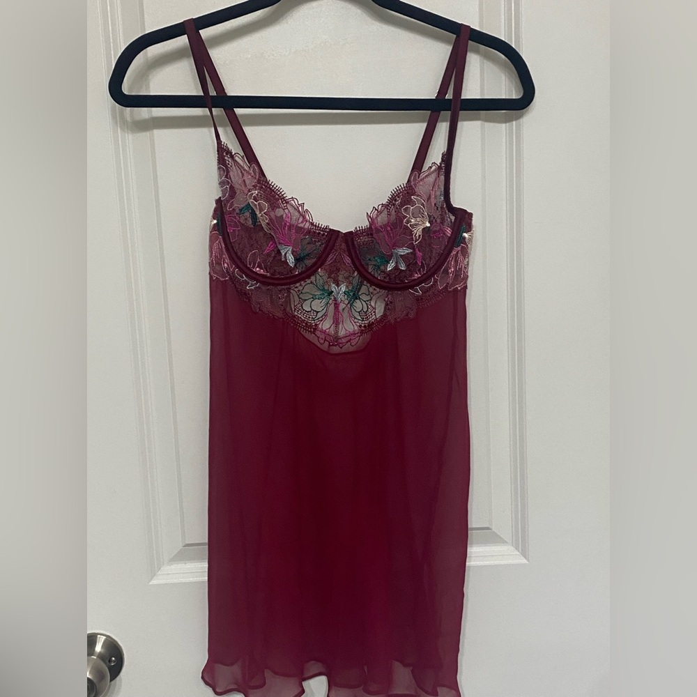 NWOT Victoria's Secret Burgundy and Pink Lace Chemise
